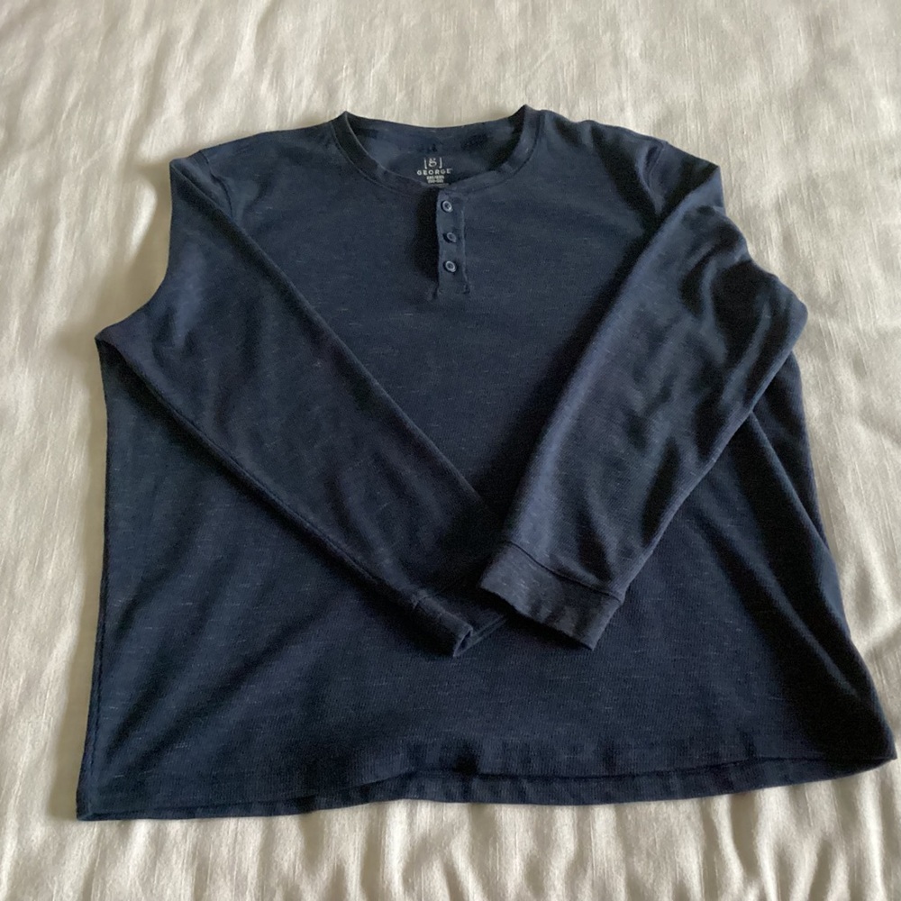 George Shirt Mens 2XL Waffle Knit Thermal Henley Long Sleeve Casual Gorpcore